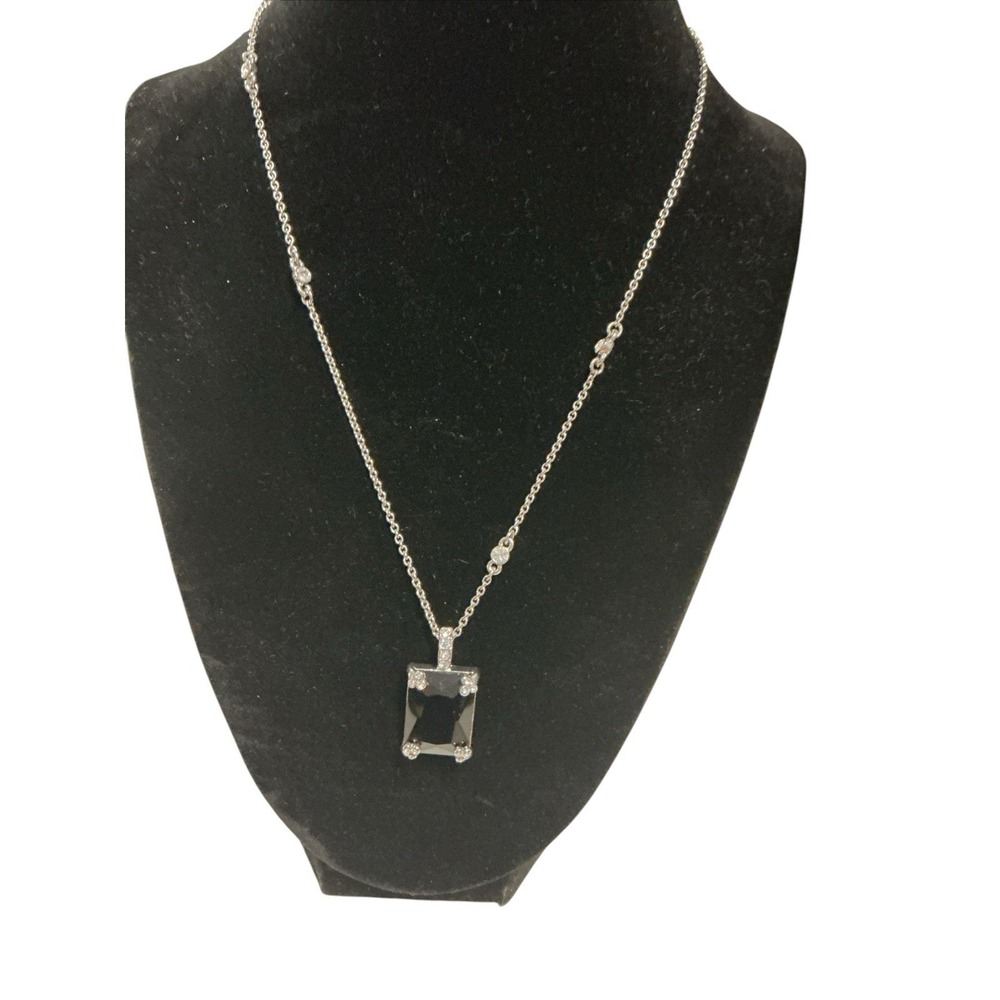 Vtg Carol Lee Black Onyx Bezel Set  Pendant‎ Chain Stations W/crystals SS